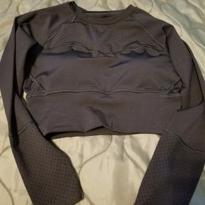 Black mesh long sleeve crop top